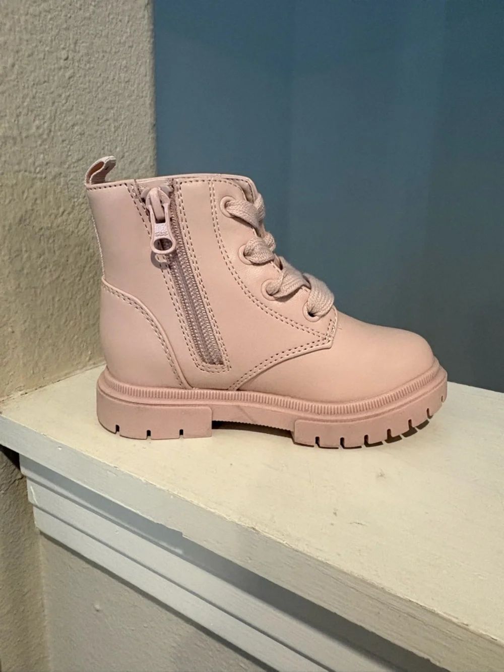 Cat And Jack Lace Up/Zip Pink Blush Amaya Combat Boot Toddler Sz 8